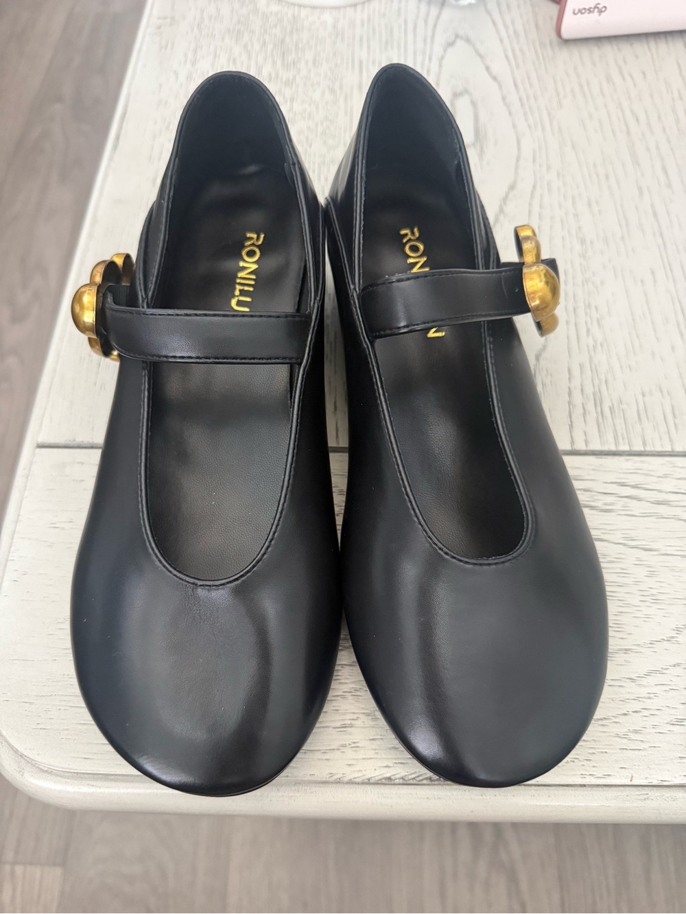 Ronilurn Black Mary Jane Flats with Gold Buckle